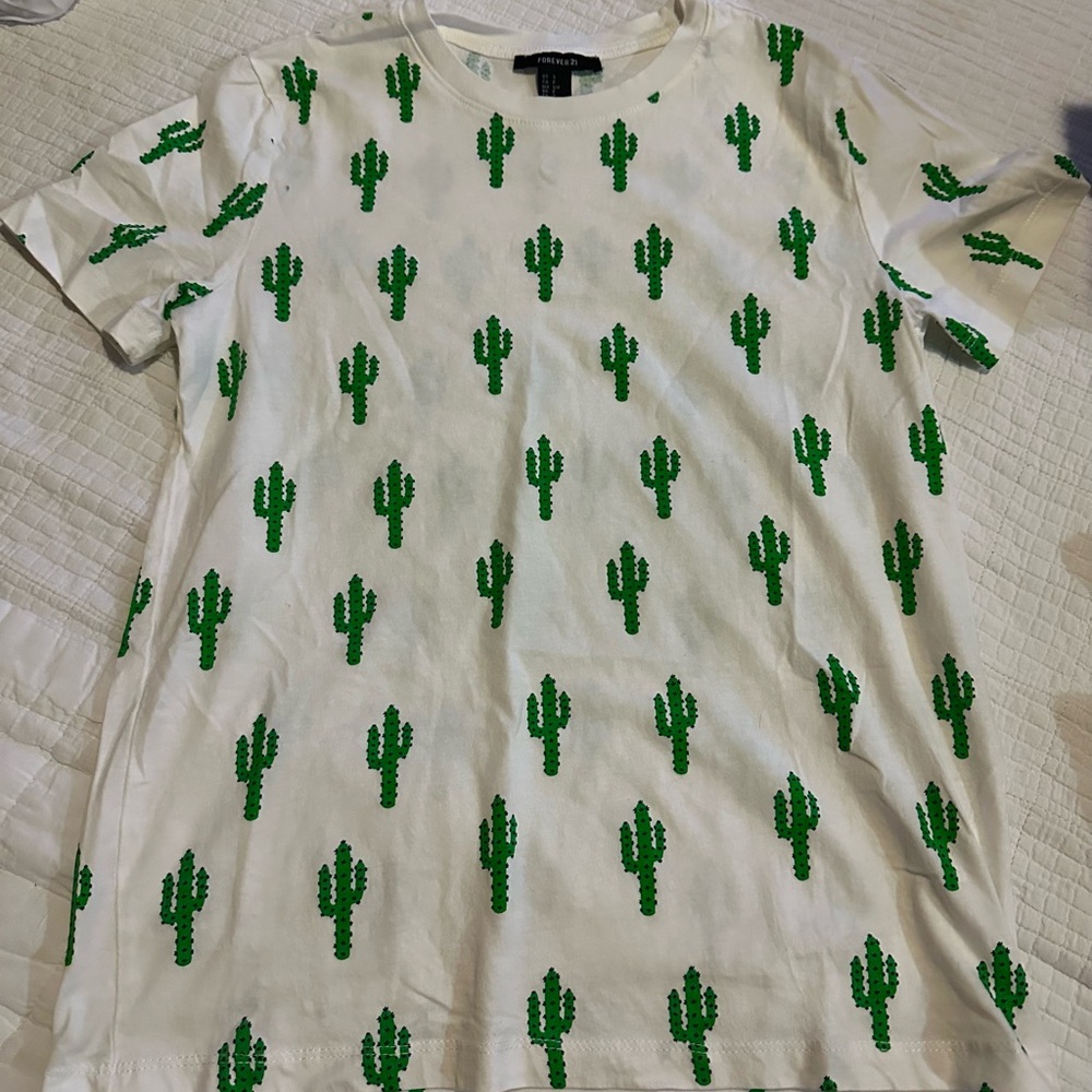 Cactus Print White T-Shirt